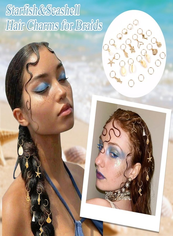 TEBIEKOY 24PCS Seashell Conch Starfish Loc Hair Charms Gold Hair Charms for Braids Summer Beach Style Braided Hair Ornaments Starfish Braids Clips Seashell Braids Accessories for Women Halloween Decor,Style1 - Image 4